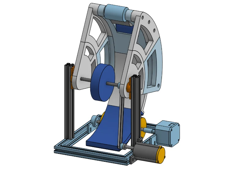 CAD render of the BasketBot flywheel launcher