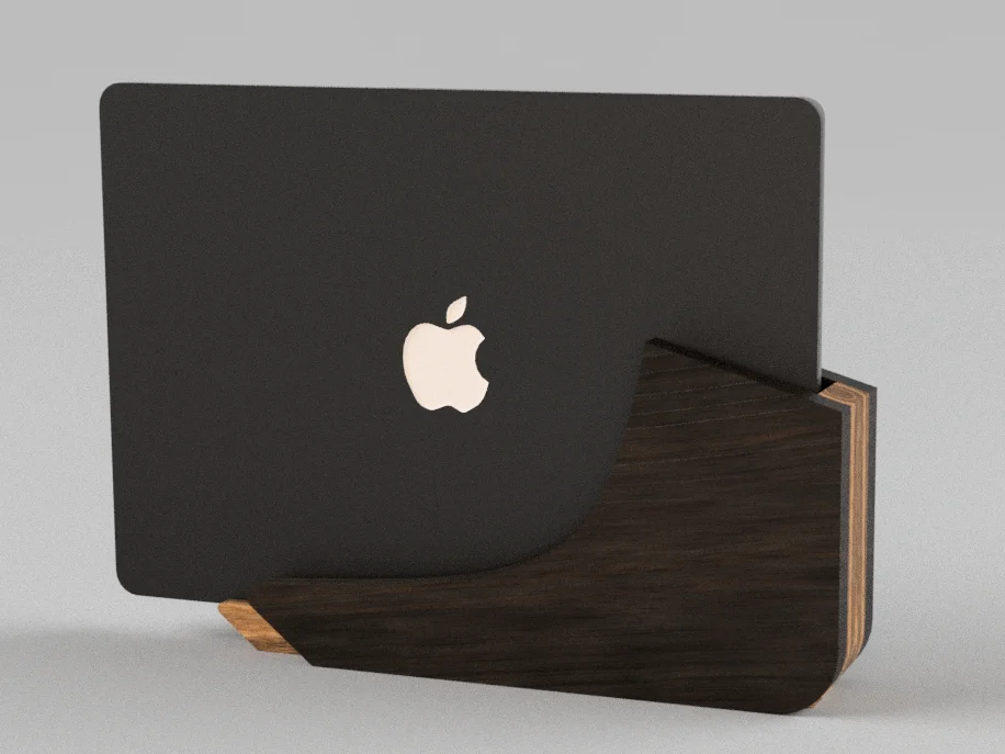 A closed MacBook Air seated in the hardwood dock