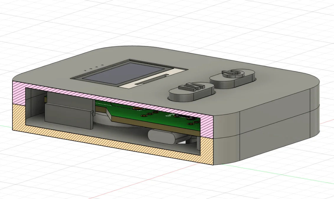 Fusion 360 section view of the 3D-printed PLA case